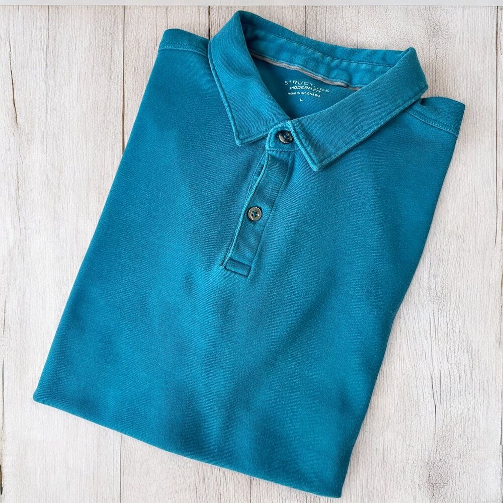Structure Men's Polo Shirt Teal Large Stretch Cotton Short Sleeve Classic Fit